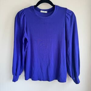Marine Layer Puff Sleeve Blouse Top Blue Purple Crew Neck Pullover Ribbed Sz XS